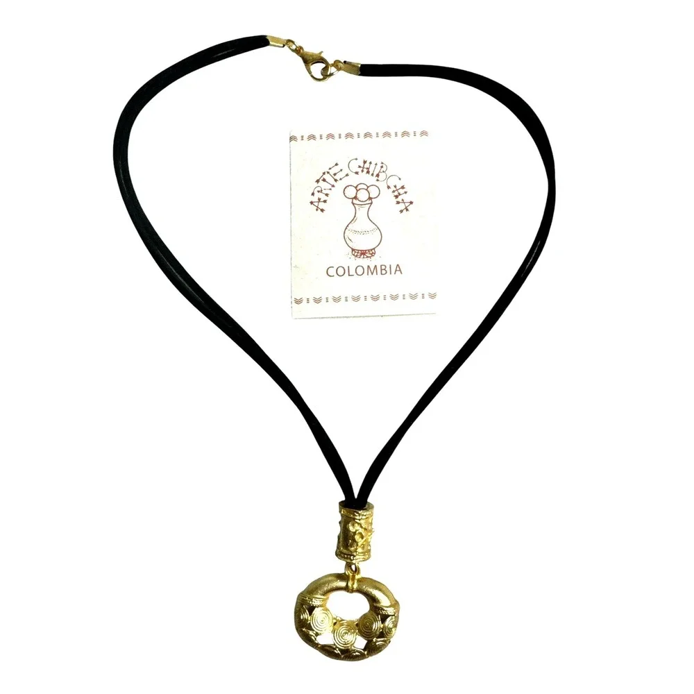 Arte Chibcha Pre‑Colombian Gold‑Plated Pendant on Velvet‎ Cord